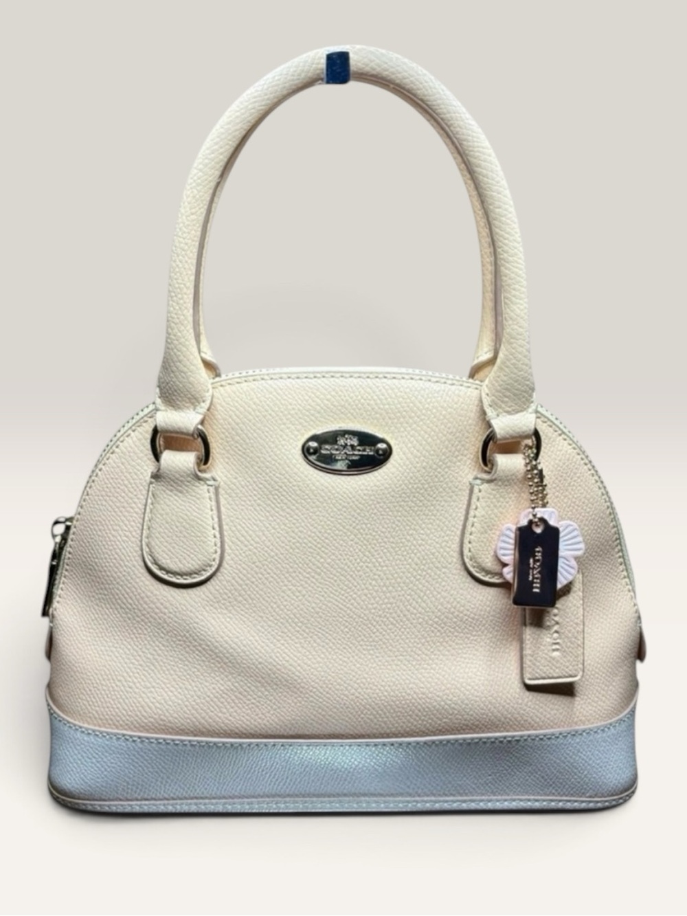 COACH Cora Mini Dome Satchel Leather Peach Gray Authentic Tea Rose Charm
